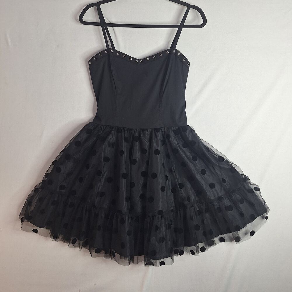 Vtg Y2K La Belle Mini Dress Sz M Polka Dot Skirt Dark Fairy Grunge Whimsigoth